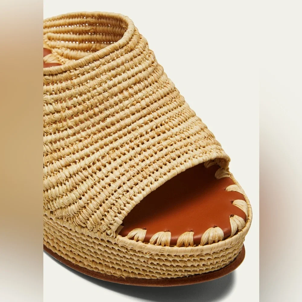 CARRIE FORBES Karin Woven Rafia Wedge Slide Sandals - Picture 4 of 8